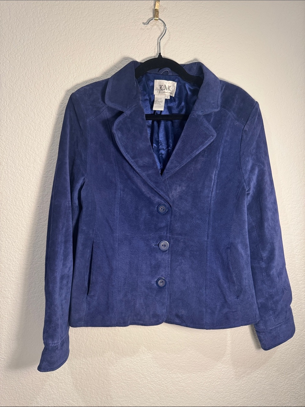 Live a Little Royal Blue Suede Leather Blazer Jacket Size L VGUC